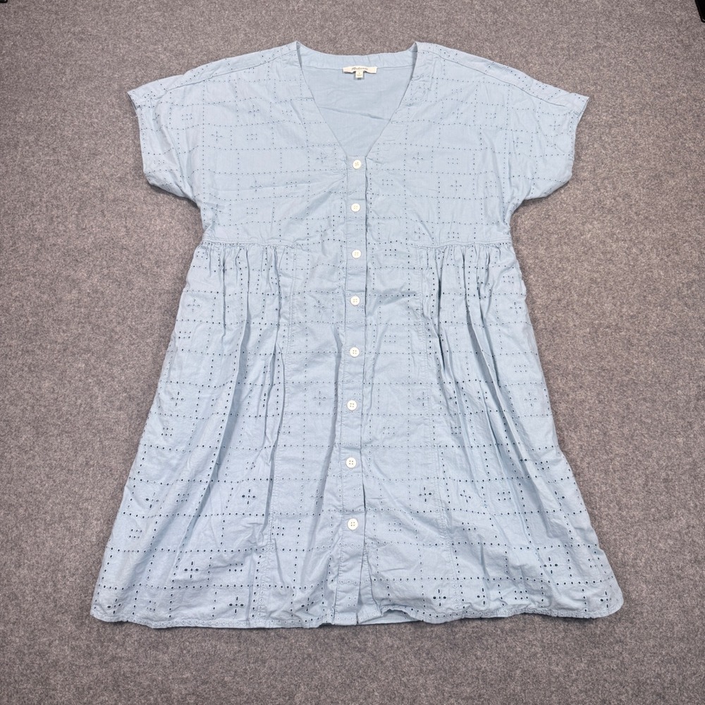 Madewell Light Blue Eyelet Button Front Mini Dress NL447 Womens Small